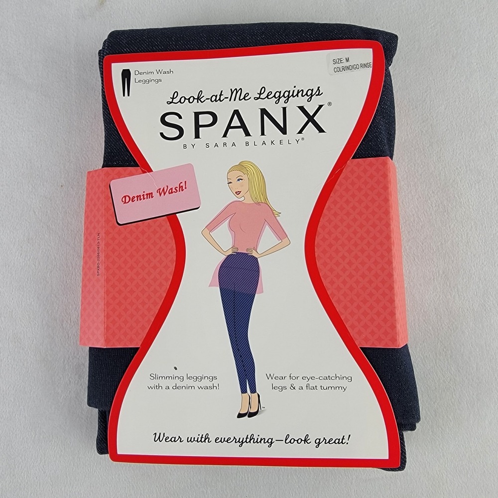 Spanx Look-at-Me Leggings Womens Medium Indigo Rinse Denim Wash Slimming A252049